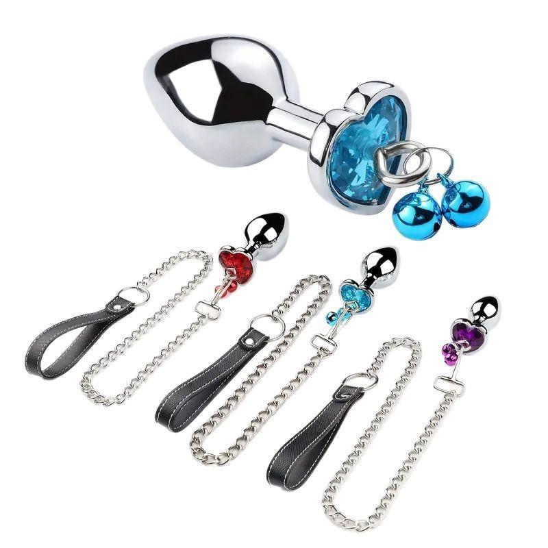 Heart-Shaped Alloy Anal Plug – Detachable Chain &amp; Bell, Safe and Comfortable Intimate Play