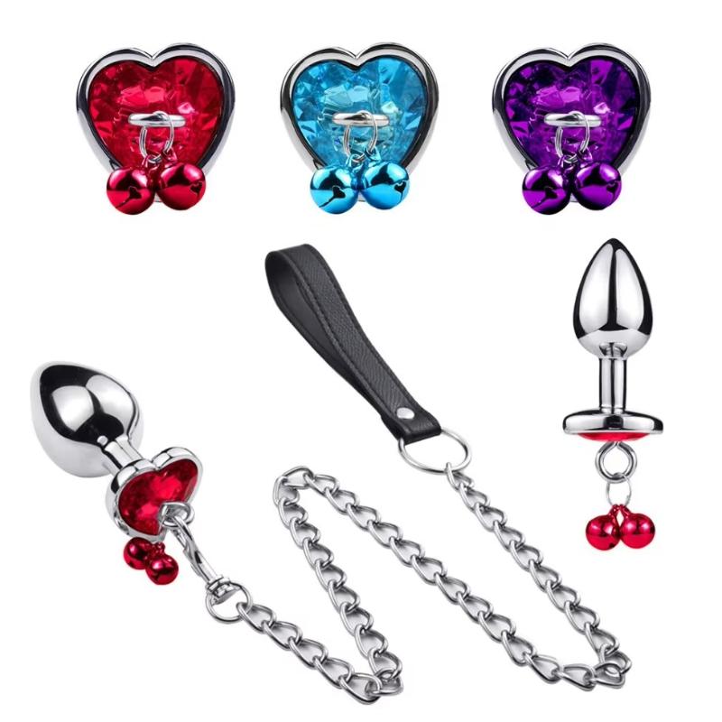 Heart-Shaped Alloy Anal Plug – Detachable Chain &amp; Bell, Safe and Comfortable Intimate Play