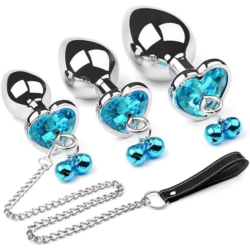 Heart-Shaped Alloy Anal Plug – Detachable Chain &amp; Bell, Safe and Comfortable Intimate Play