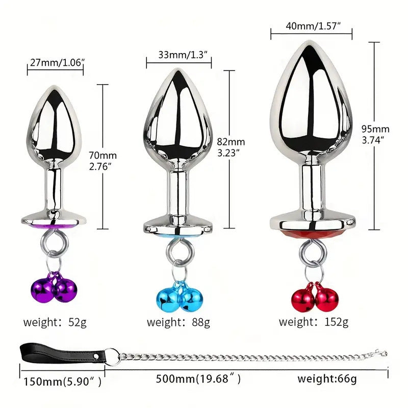 Heart-Shaped Alloy Anal Plug – Detachable Chain &amp; Bell, Safe and Comfortable Intimate Play
