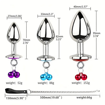 Heart-Shaped Alloy Anal Plug – Detachable Chain &amp; Bell, Safe and Comfortable Intimate Play