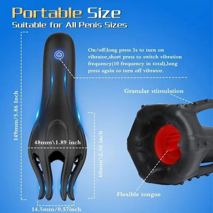 3-in-1 Tongue Licking Vibrating Masturbator – Licker · Vibrator · Trainer