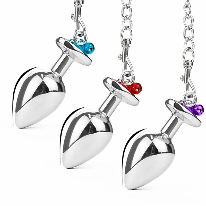 Heart-Shaped Alloy Anal Plug – Detachable Chain &amp; Bell, Safe and Comfortable Intimate Play
