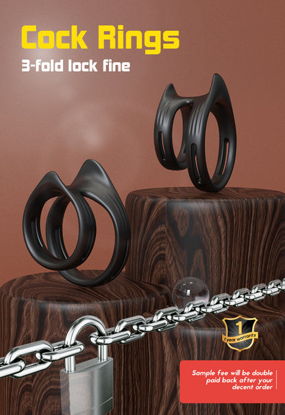 Triple Locking Cock Ring – 3-Ring Silicone Penis Ring for Delay &amp; Control