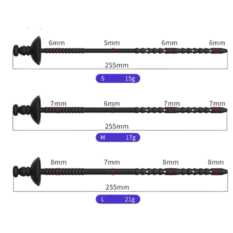 3 piece set 9-Hole Silicone Urethral Sound – 255mm Extended Length for Deep Stimulation