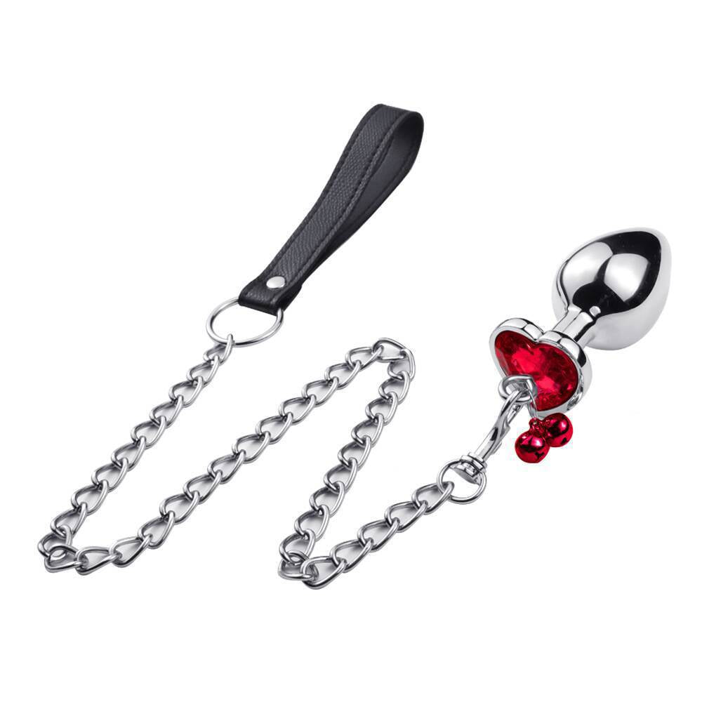 Heart-Shaped Alloy Anal Plug – Detachable Chain &amp; Bell, Safe and Comfortable Intimate Play