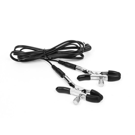 Upgraded Dual-Electrode Nipple &amp; Clitoris Clamps – Positive &amp; Negative Stimulation · Adjustable Tension · Insulated Handle